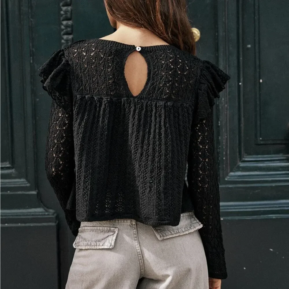 ZARA POINTELLE KNIT ROMANTIC TOP